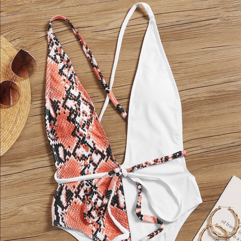 Snakeskin Open Back Tie One Piece
